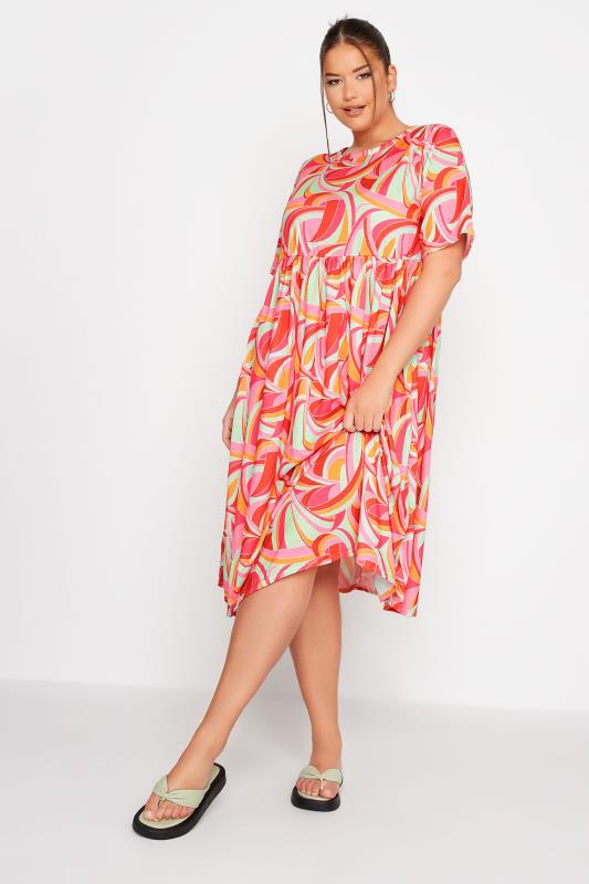 LIMITED COLLECTION Curve Bright Pink Abstract Print Midaxi Smock Dress 2