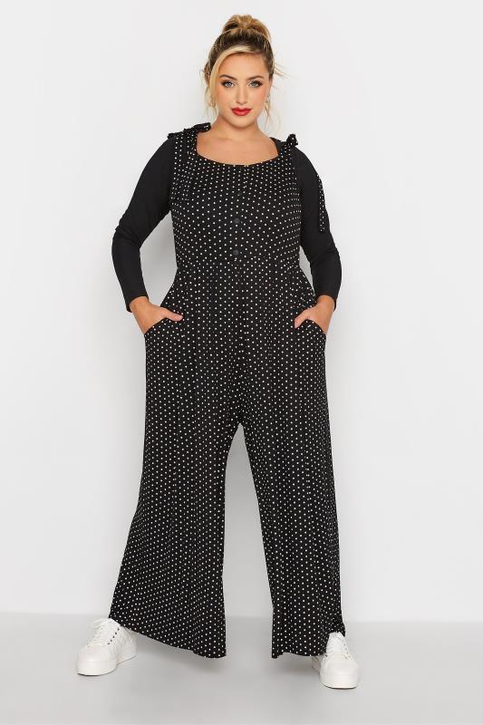 LIMITED COLLECTION Curve Black Polka Dot Culotte Dungerees 2