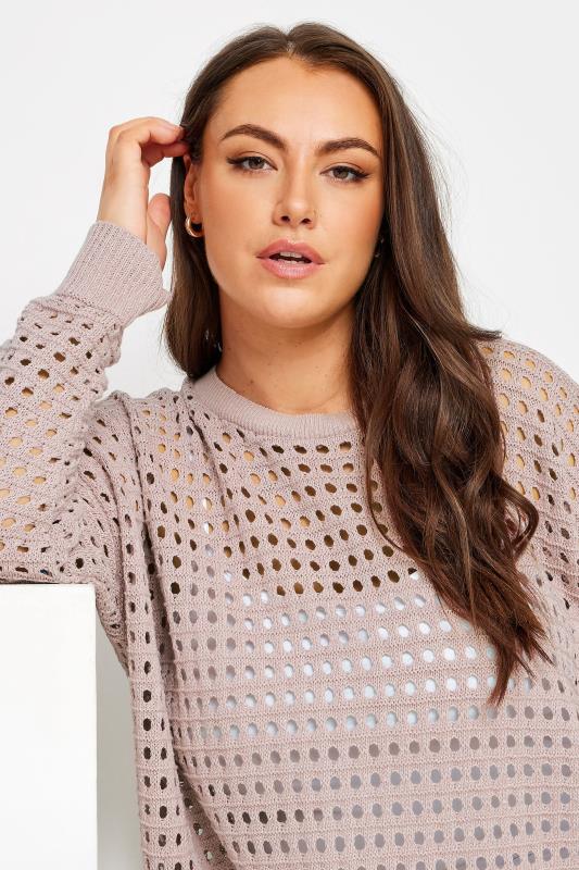 YOURS Plus Size Light Pink Crochet Jumper | Yours Clothing 4