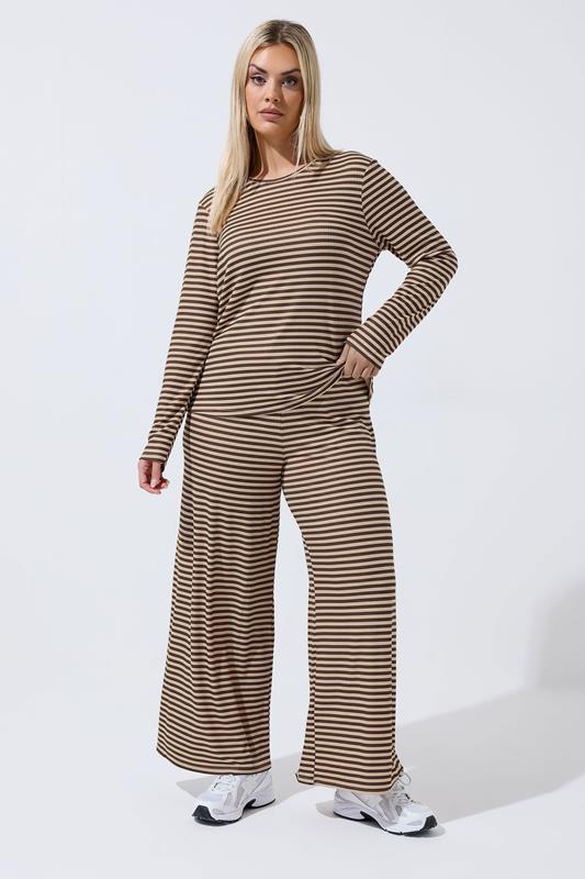 LIMITED COLLECTION Plus Size Chocolate Brown & Cream Stripe Top | Yours Clothing 1