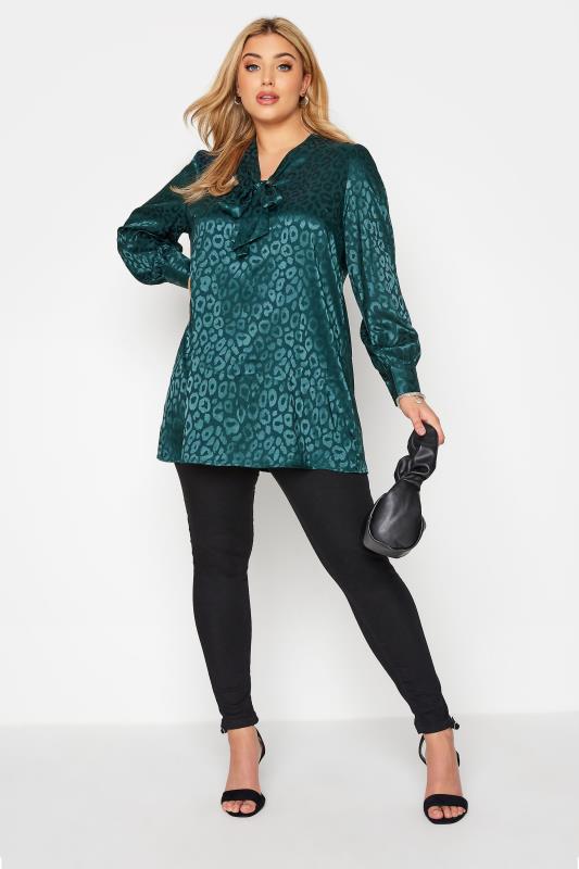 Plus Size YOURS LONDON Teal Green Animal Print Bow Blouse | Yours Clothing 2