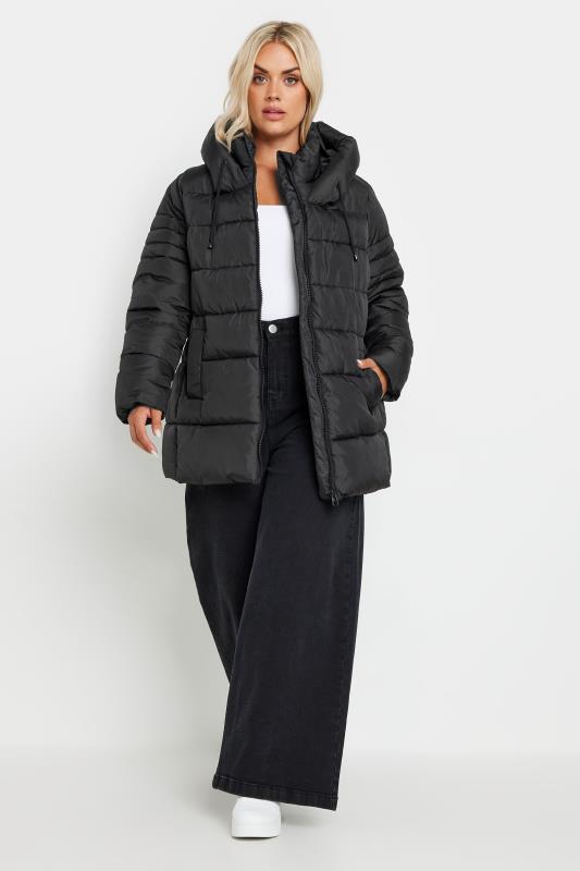 YOURS Curve Black Sporty Puffer Coat | Yours Clothing 2