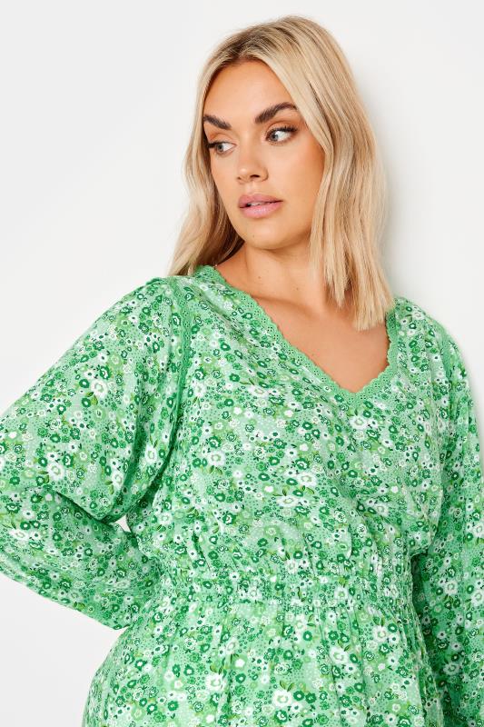 YOURS Plus Size Green Ditsy Floral Print Smock Top | Yours Clothing 4
