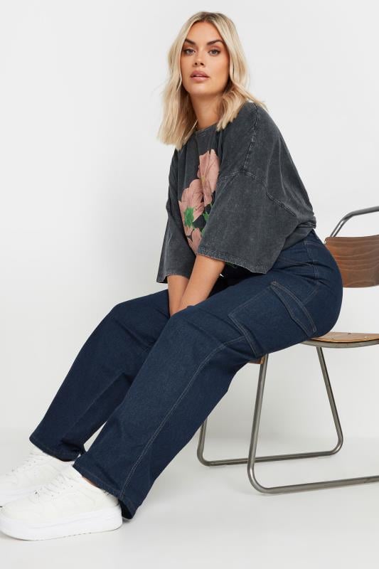 YOURS Plus Size Blue Cargo Pocket Straight Leg Jeans | Yours Clothing 3