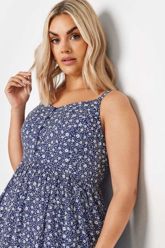 YOURS Plus Size Navy Blue Ditsy Floral Print Strappy Sundress | Yours Clothing 4