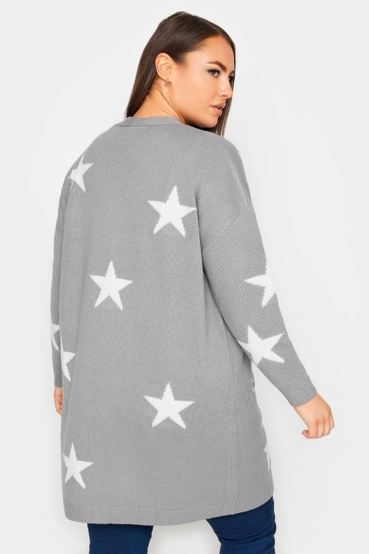 YOURS Plus Size Grey Star Print Longline Cardigan | Yours Clothing 3