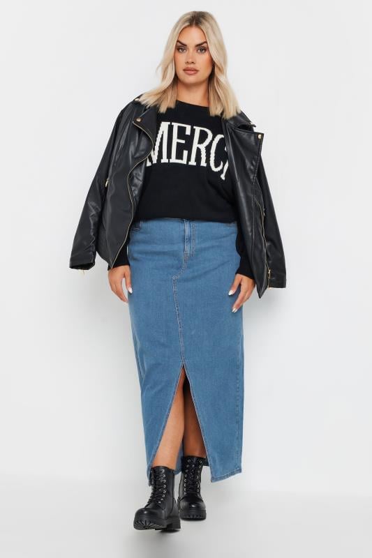 YOURS Plus Size Blue Stretch Denim Maxi Skirt | Yours Clothing  2