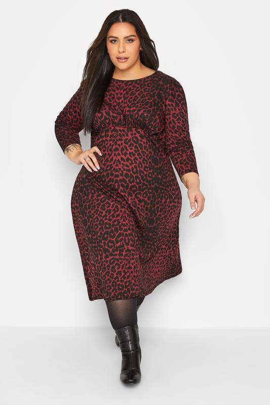 Petite Womens Dark Red Leopard Print Midi Dress | PixieGirl 2