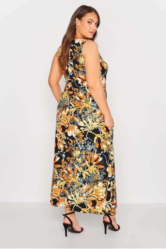 Plus Size Black & Orange Floral Maxi Dress | Yours Clothing 3