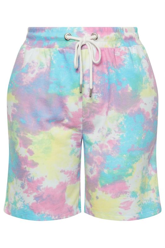 YOURS Plus Size Pink & Blue Tie Dye Jogger Shorts | Yours Clothing 5