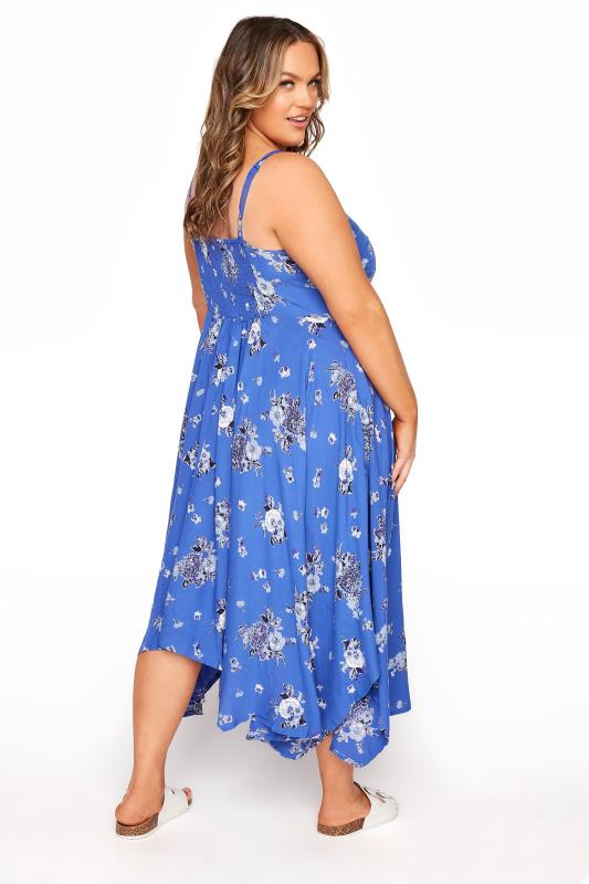 Blue Floral Hanky Hem Dress | Yours Clothing