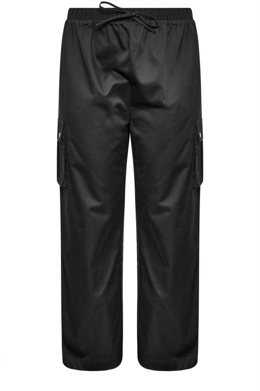 YOURS Curve Black Wide Leg Woven Cargo Trousers | Yours Clothing 5