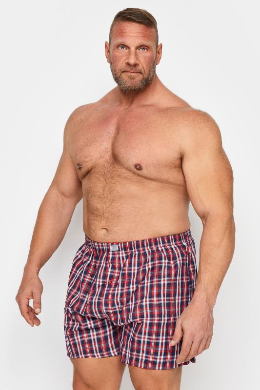  Grande Taille D555 Big & Tall 2 PACK Blue & Red Check Print Boxers