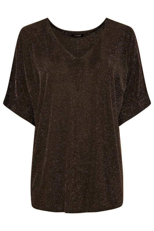 Curve Plus Size Gold Glitter V-Neck Top | Yours Clothing  6