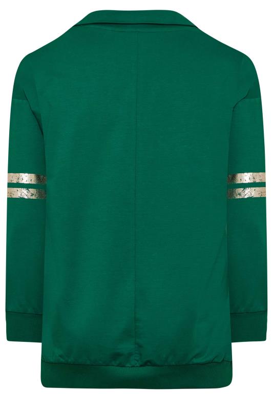 Plus Size Green Metallic 'Brooklyn' Varsity Half Zip Sweatshirt | Yours Clothing 7