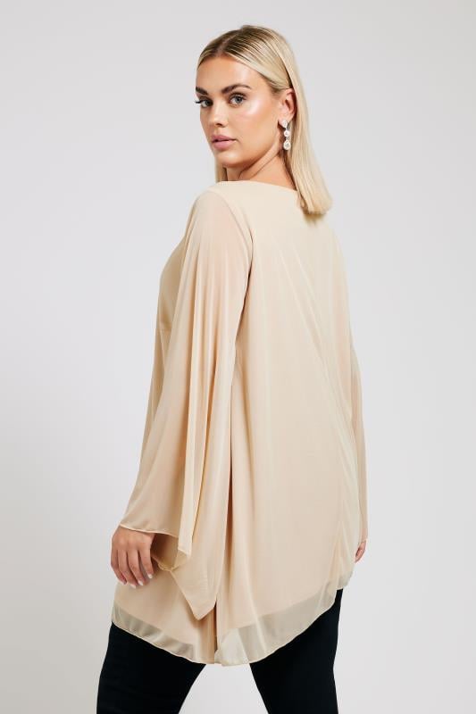 YOURS LONDON Plus Size Natural Brown Long Sleeve Asymmetrical Blouse | Yours Clothing 3