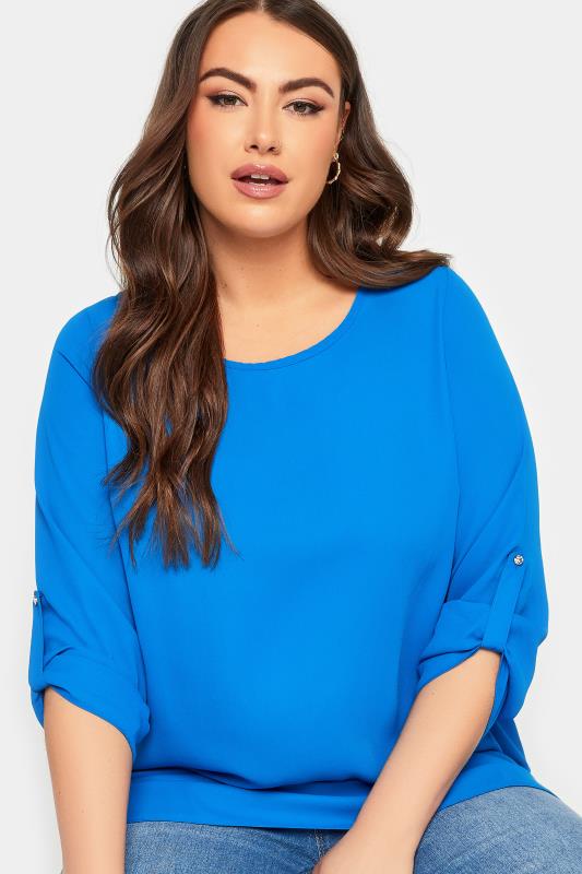 YOURS Plus Size Blue Tab Sleeve Blouse | Yours Clothing 4