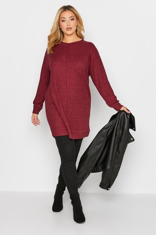 Curve Plus Size Red Seam Longline Jumper | Yours Clothing 2