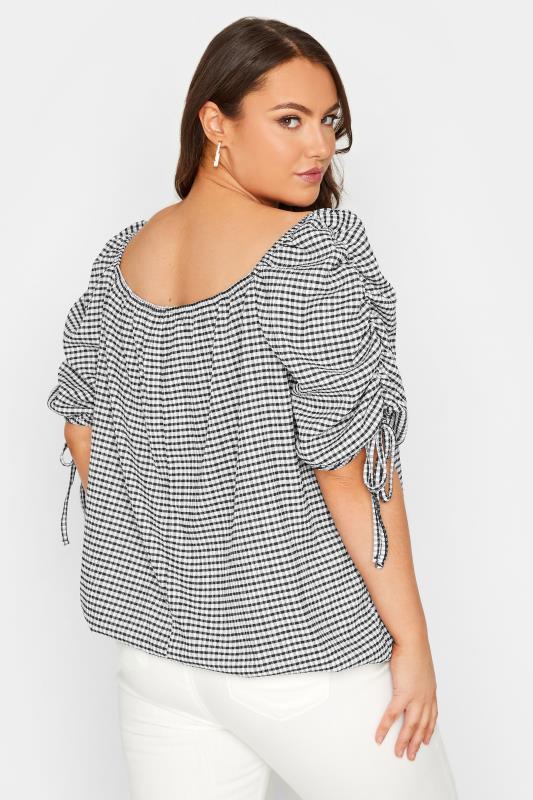 YOURS Plus Size Black Gingham Print Textured Bubble Hem Top | Yours Clothing 3