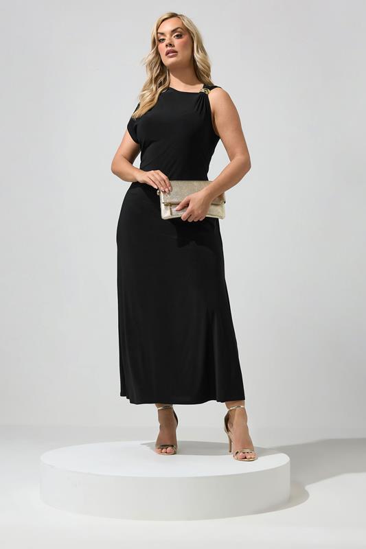 YOURS LONDON Plus Size Black Metal Buckle Detail Maxi Dress | Yours Clothing 1