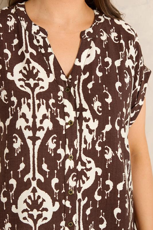 EVANS Plus Size Chocolate Brown Abstract Shirt | Evans 4