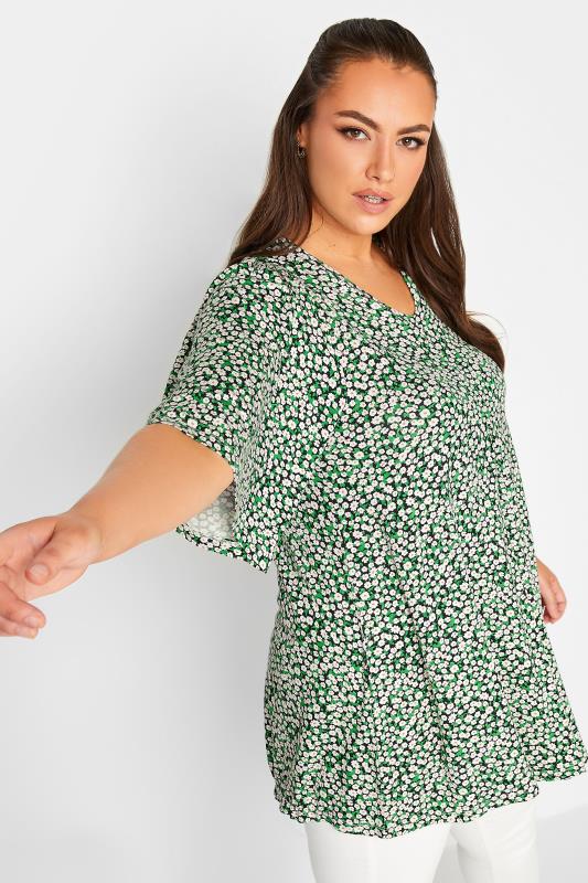 YOURS Curve Plus Size Green Floral Ditsy Print Top | Yours Clothing  1