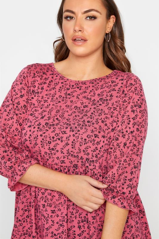 LIMITED COLLECTION Curve Pink Ditsy Print Frill Peplum Top_D.jpg