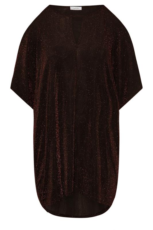 YOURS LONDON Plus Size Red Glitter Cold Shoulder Cape Top | Yours Clothing 6