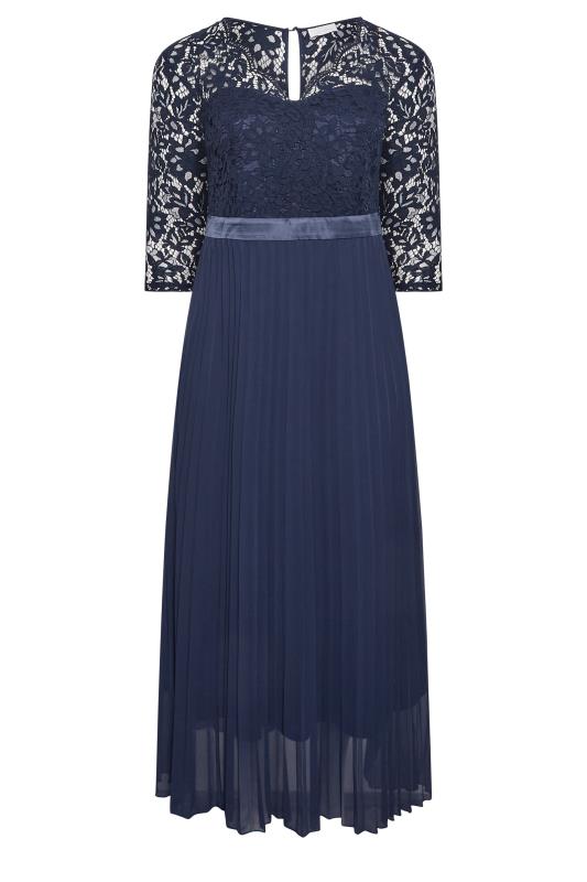 Plus Size YOURS LONDON Curve Navy Blue Lace Pleated Maxi Dress | Yours Clothing  6