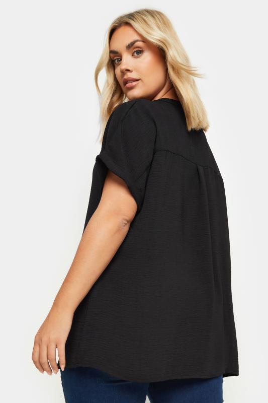 YOURS Plus Size Black Half Placket Short Sleeve Blouse | Yours Clothing 3