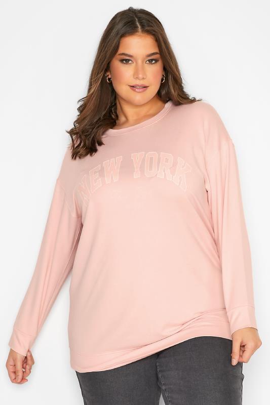Plus Size Pink 'New York' Printed Sweatshirt | Yours Clothing 1