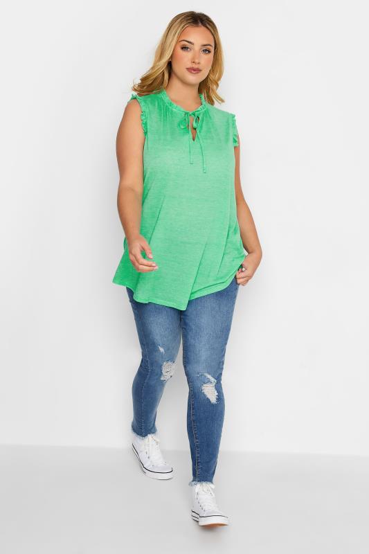 Curve Plus Size Green Frill Sleeve Blouse | Yours Clothing  2