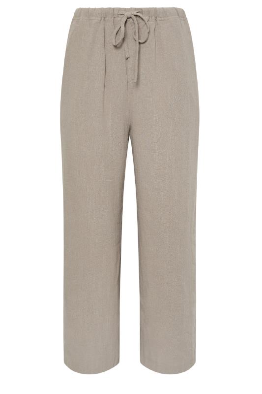 LTS Tall Women's Beige Brown Linen Tie Waist Cropped Trousers | Long Tall Sally  5