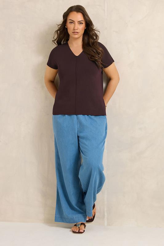 EVANS Plus Size Brown V-Neck Knitted Top | Evans 1