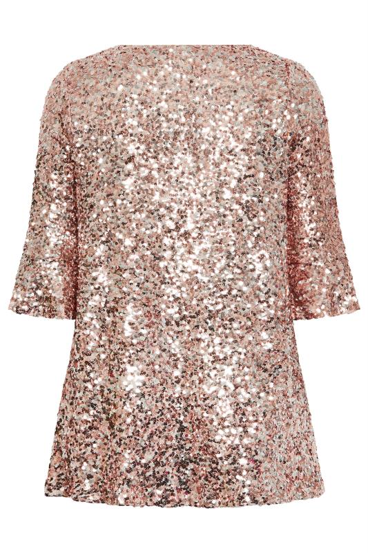 YOURS LONDON Plus Size Pink Sequin Flute Sleeve Top | Yours Clothing 8