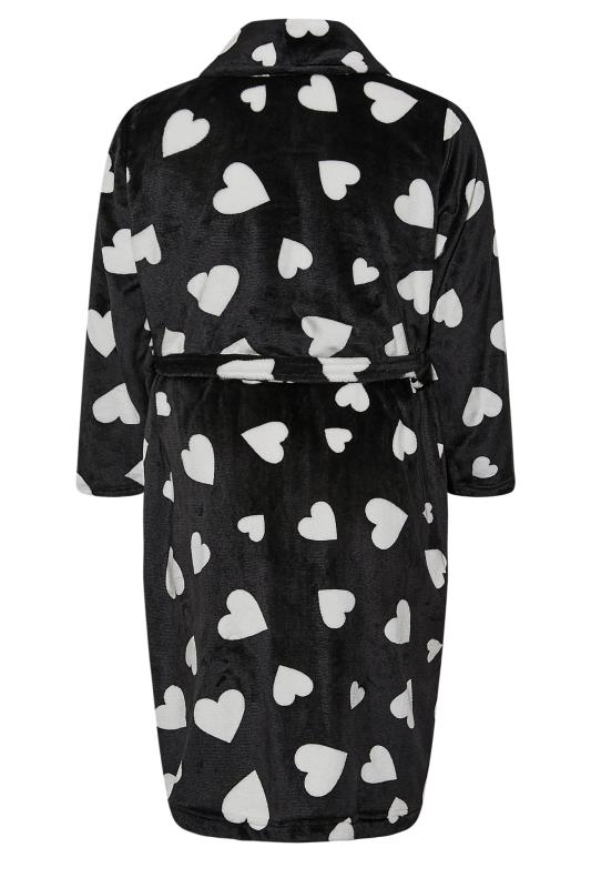Curve Black Love Heart Dressing Gown | Yours Clothing 7