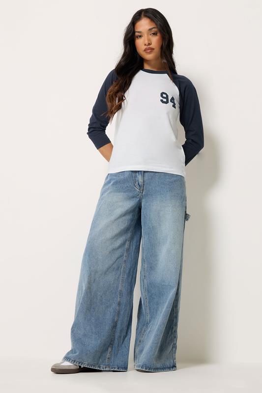 PixieGirl Petite Women's Navy Blue '94' Slogan Cotton Raglan T-Shirt | PixieGirl 1