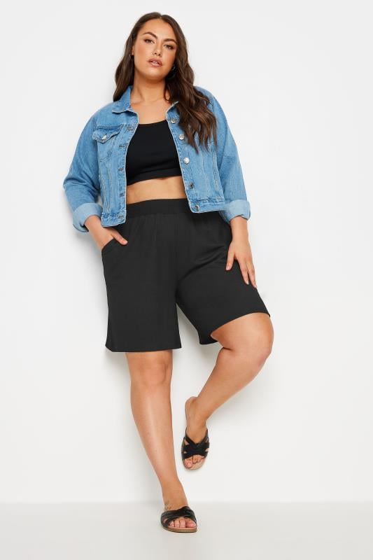 LIMITED COLLECTION Plus Size Black Crinkle Pocket Shorts | Yours Clothing 2