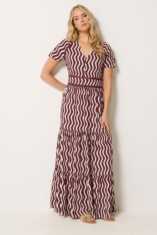  LTS Tall vestido maxi con estampado de remolinos rojo burdeos