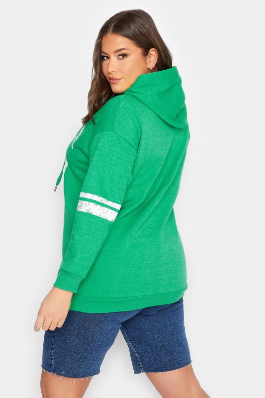YOURS Plus Size Green 'California' Varsity Hoodie | Yours Clothing 3