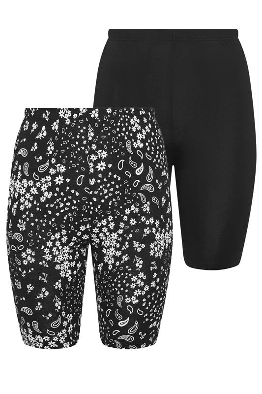 YOURSET 2 PACK Plus Size Black Paisley Print Cycling Shorts | Yours Clothing 9