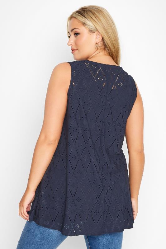 Curve Navy Blue Broderie Anglaise Swing Vest Top 3