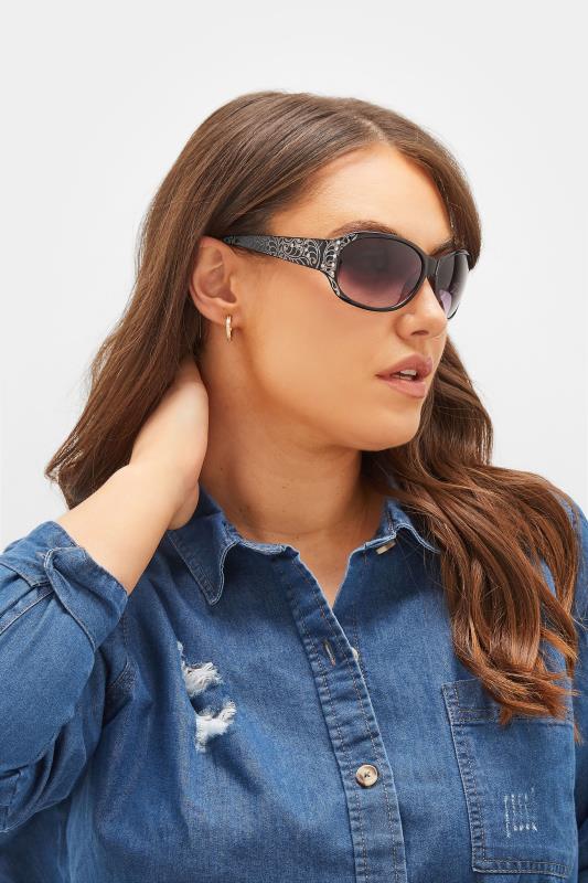 Plus Size Sunglasses Black Filigree Sunglasses