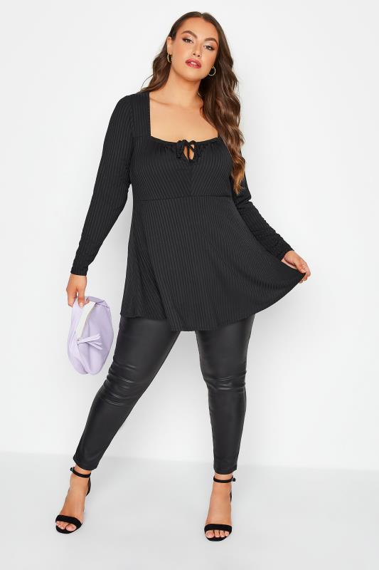LIMITED COLLECTION Plus Size Black Ribbed Square Neck Top | Yours Clothing 2