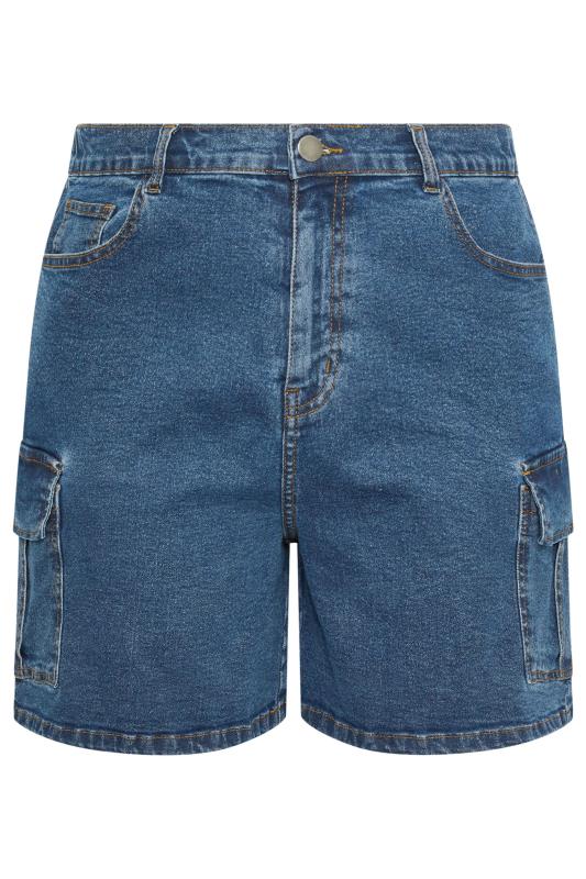 YOURS Plus Size Mid Blue Stretch Denim Cargo Shorts | Yours Clothing 5
