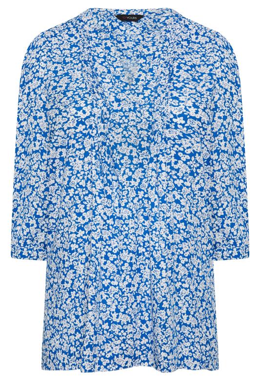 YOURS Plus Size Blue Floral Print Pintuck Blouse | Yours Clothing 5