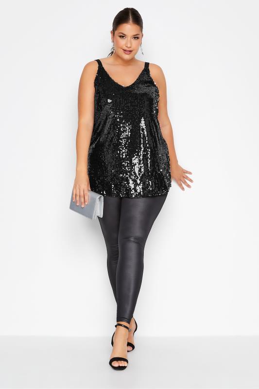 YOURS LONDON Plus Size Black & Purple Sequin Cami Top | Yours Clothing 2