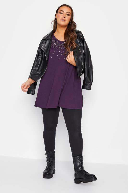Plus Size Purple Star Stud Embellished Swing Top | Yours Clothing 2