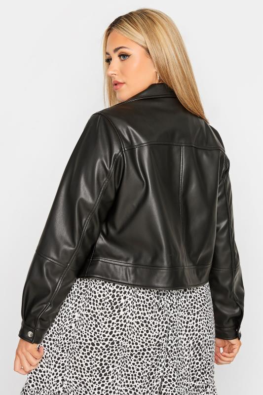 Plus Size Black Faux Leather Look Biker Jacket | Yours Clothing  3