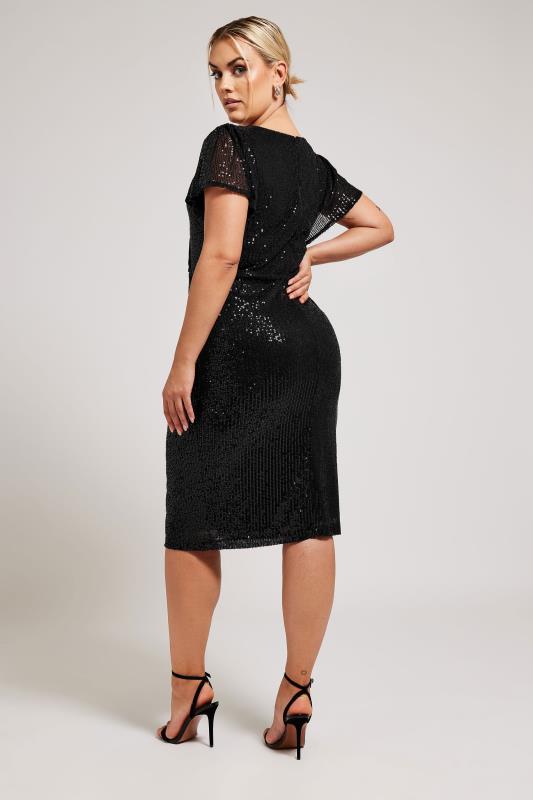 YOURS LONDON Plus Size Black Sequin Embellished Wrap Dress | Yours Clothing 3